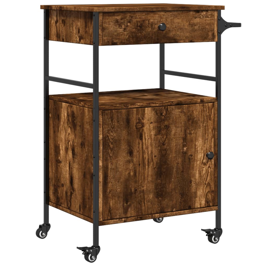 Carucior de bucatarie stejar fumuriu 56x43x89,5cm lemn prelucrat