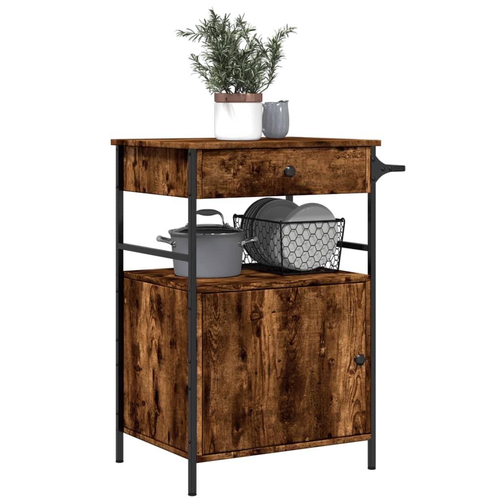 Carucior de bucatarie stejar fumuriu 56x43x89,5cm lemn prelucrat — imaginea 5