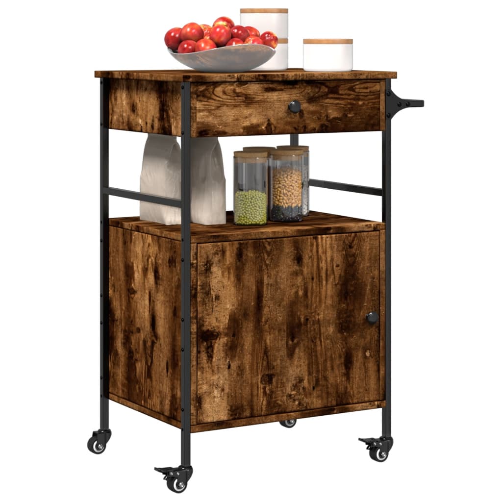 Carucior de bucatarie stejar fumuriu 56x43x89,5cm lemn prelucrat — imaginea 6
