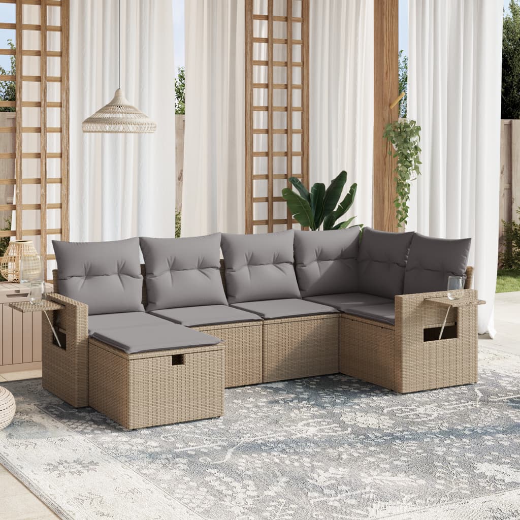 Set canapele de gradina, 6 piese, cu perne, bej, poliratan — imaginea 2