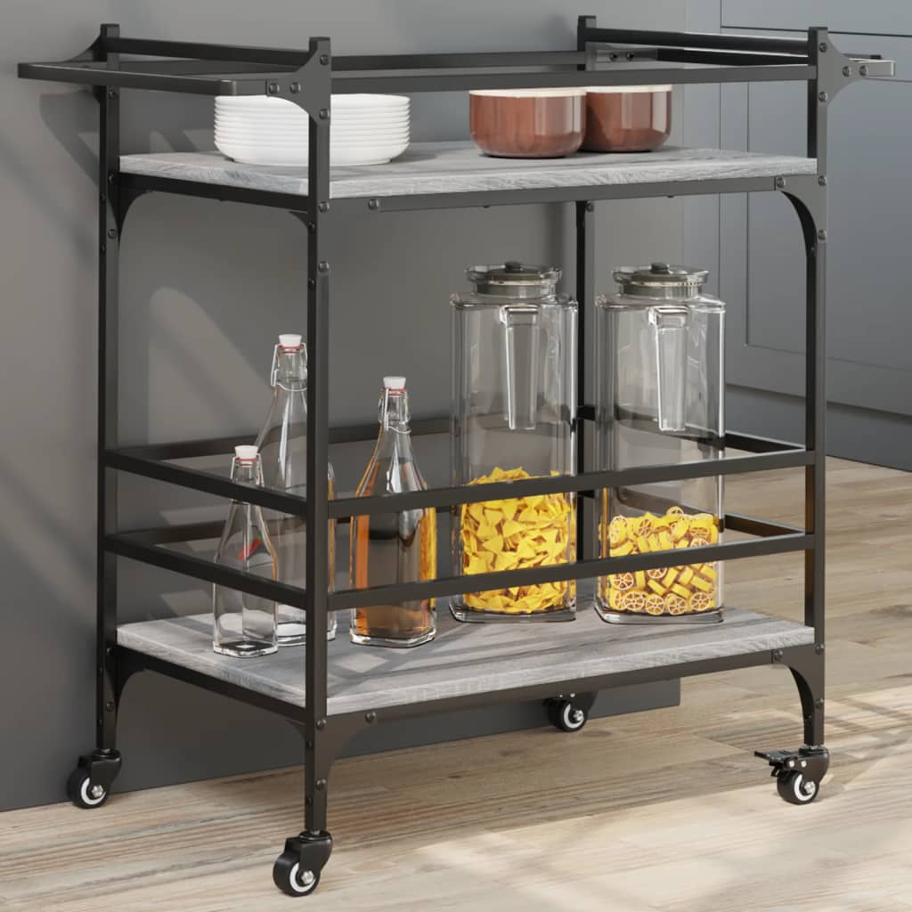 Carucior de bucatarie, gri sonoma, 82x40x78,5cm, lemn prelucrat — imaginea 2