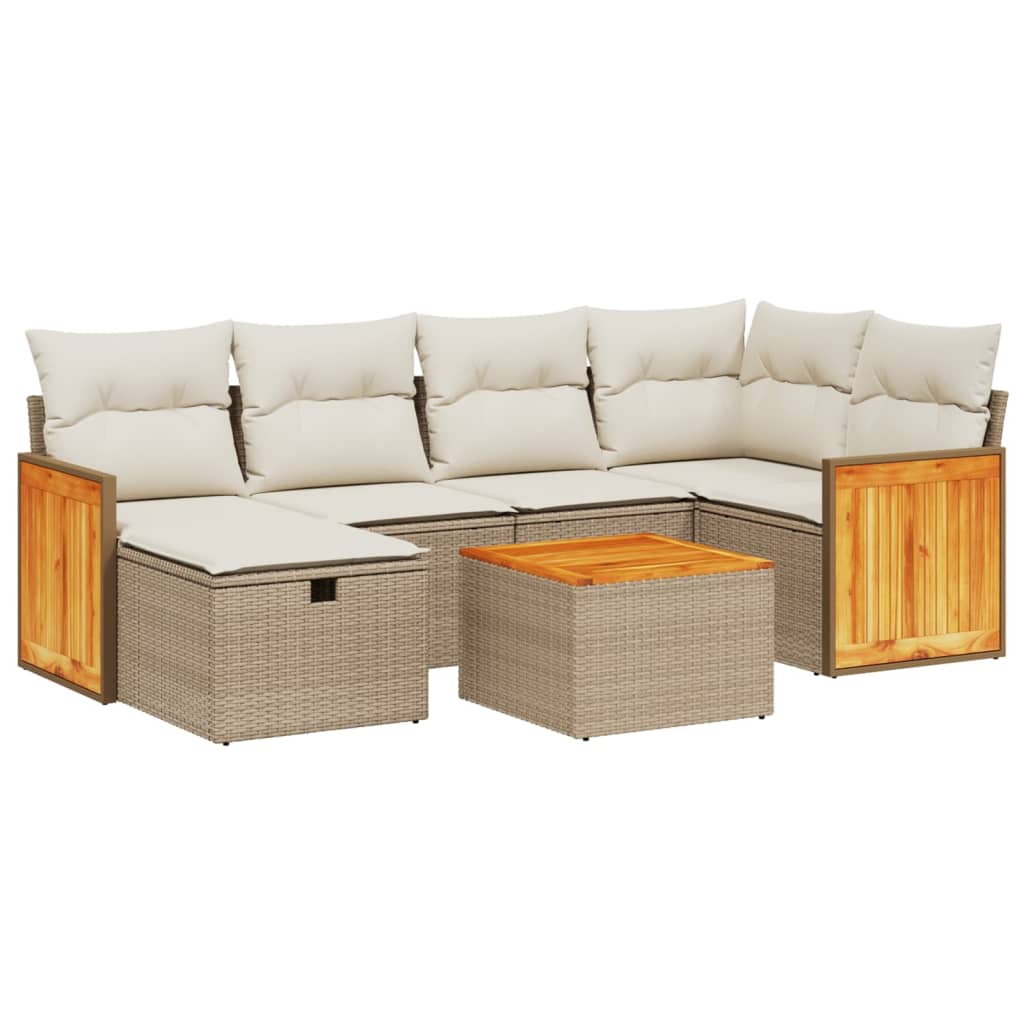 Set canapele de gradina, 7 piese, cu perne, bej, poliratan