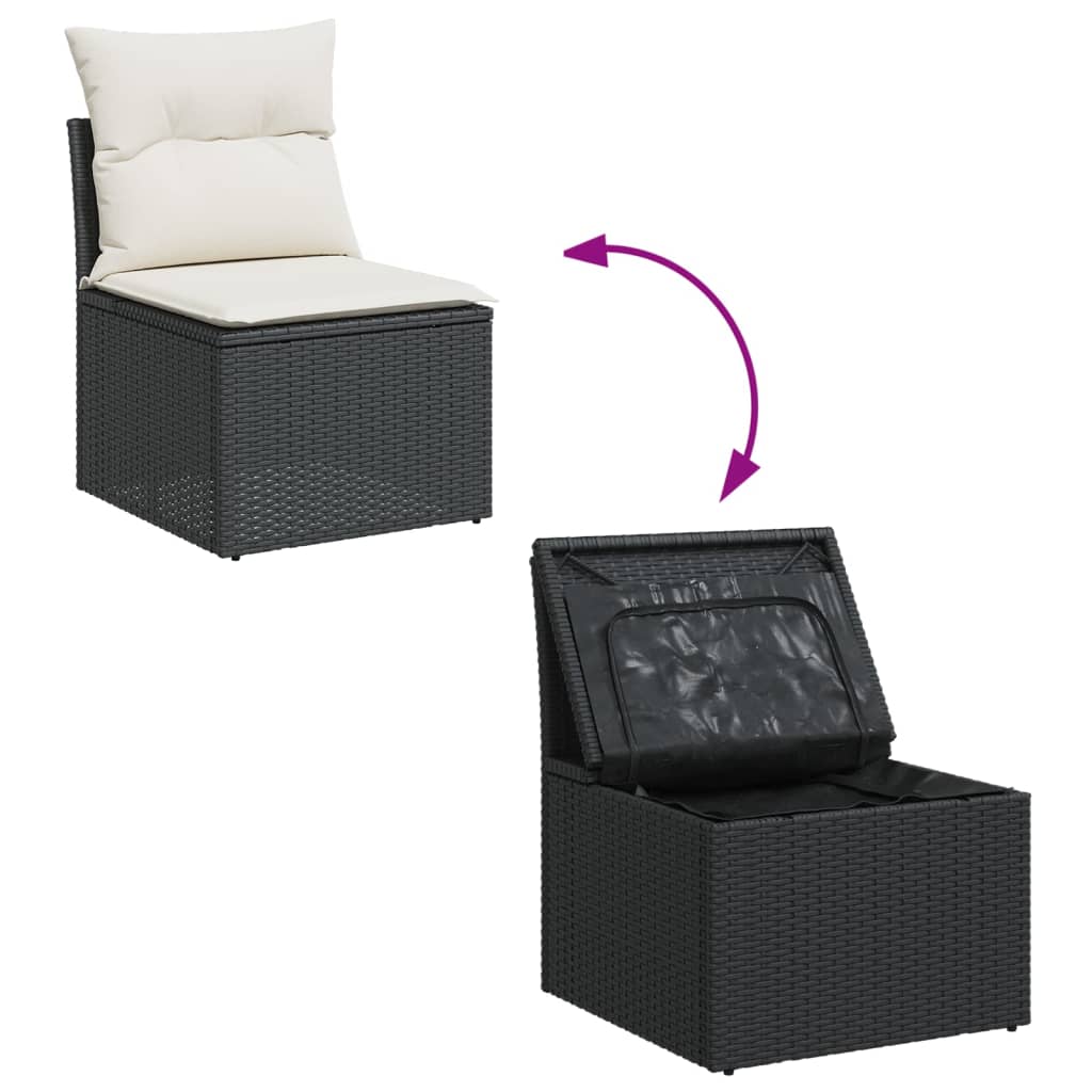 Set mobilier de gradina cu perne, 6 piese, negru, poliratan — imaginea 4