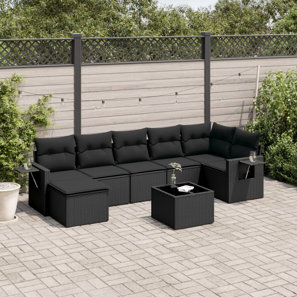 Set mobilier de gradina cu perne, 8 piese, negru, poliratan — imaginea 2