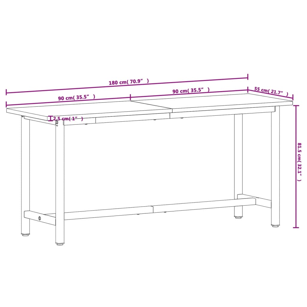 Banc de lucru 180x55x81,5 cm, lemn masiv de fag si metal — imaginea 9