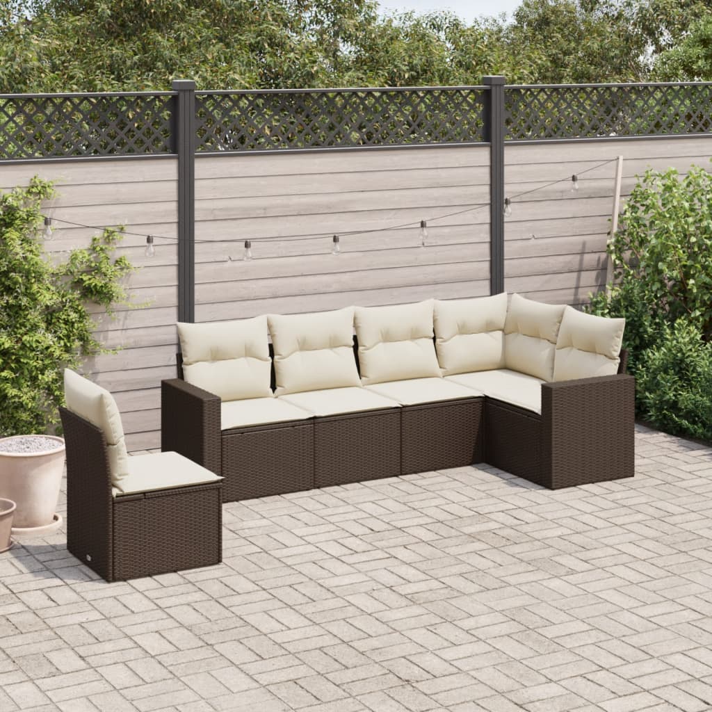 Set canapele de gradina cu perne, 6 piese, maro, poliratan — imaginea 2