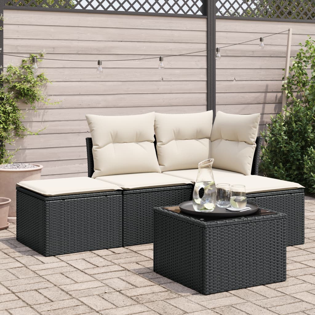 Set mobilier de gradina cu perne, 5 piese, negru, poliratan — imaginea 2
