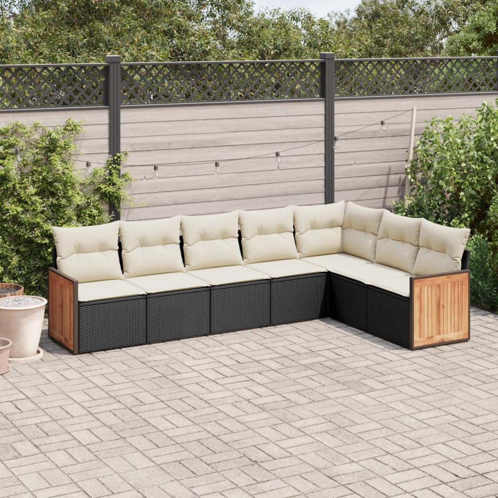 Set canapele de gradina cu perne, 7 piese, negru, poliratan — imaginea 2