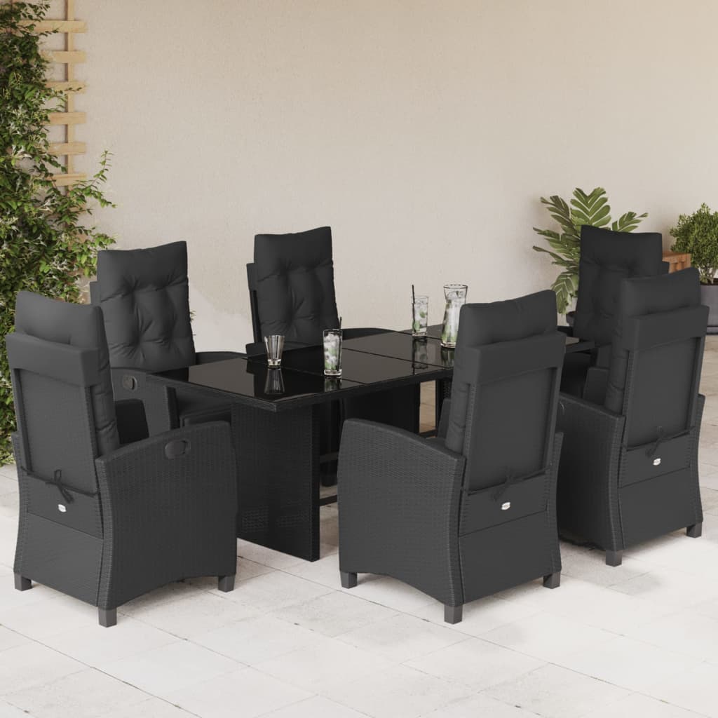 Set mobilier de gradina cu perne, 7 piese, negru, poliratan — imaginea 2