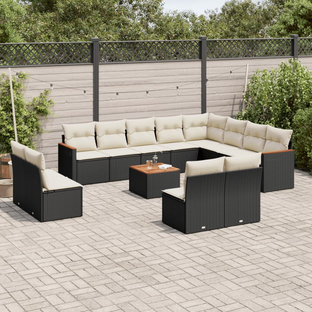Set mobilier de gradina cu perne, 13 piese, negru, poliratan — imaginea 2