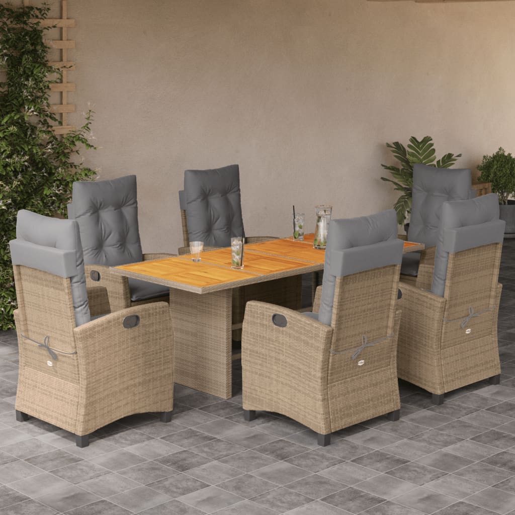 Set mobilier pentru gradina, 7 piese, cu perne, bej, poliratan — imaginea 2