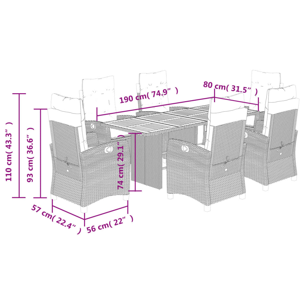Set mobilier pentru gradina, 7 piese, cu perne, bej, poliratan — imaginea 9