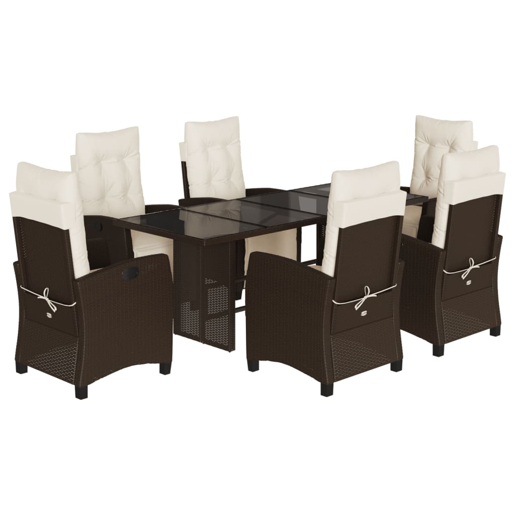 Set mobilier de gradina cu perne, 7 piese, maro, poliratan