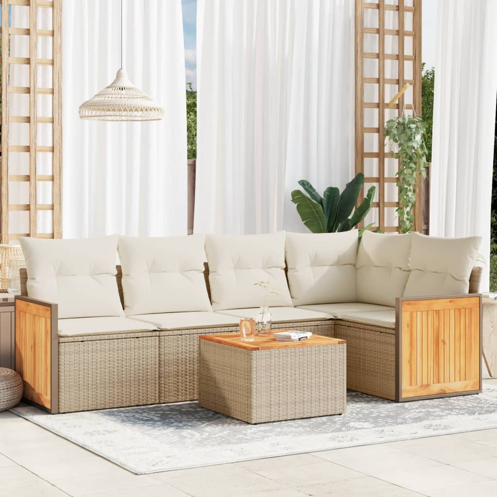 Set canapele de gradina cu perne, 6 piese, bej, poliratan — imaginea 2