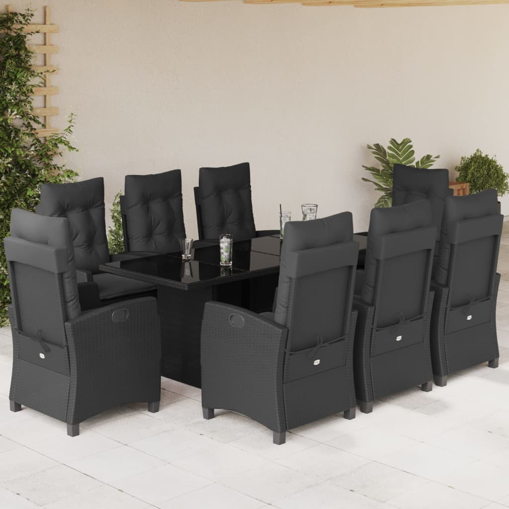 Set mobilier de gradina cu perne, 9 piese, negru, poliratan — imaginea 2