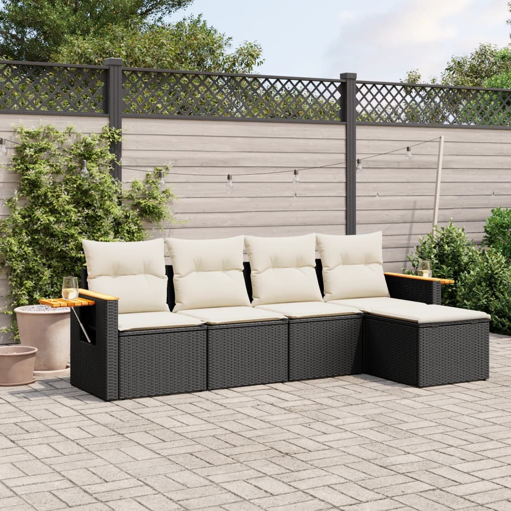 Set mobilier de gradina cu perne, 5 piese, negru, poliratan — imaginea 2