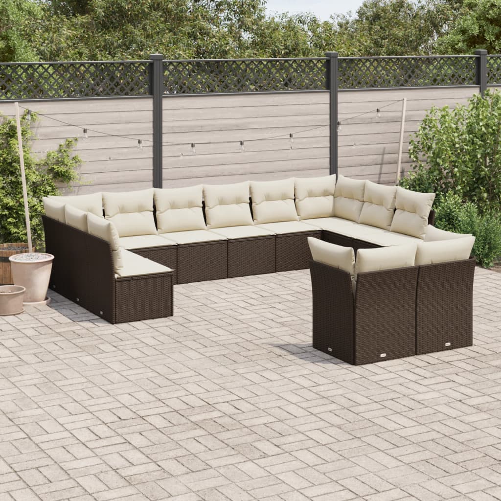 Set canapele de gradina cu perne, 12 piese, maro, poliratan — imaginea 2