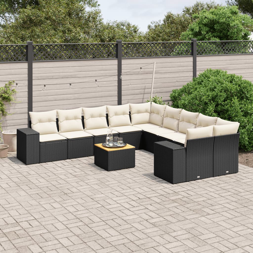 Set canapele de gradina cu perne, 11 piese, negru, poliratan — imaginea 2