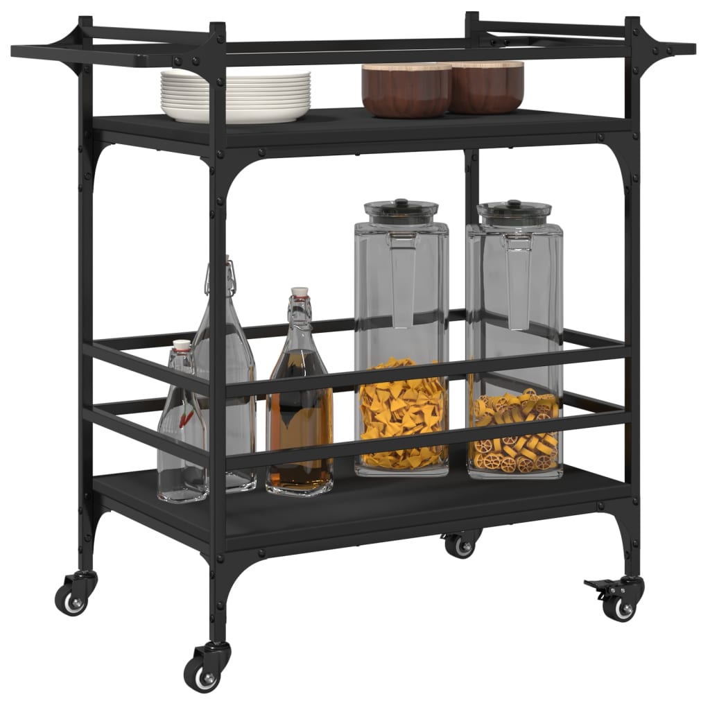 Carucior de bucatarie, negru, 82x40x78,5 cm, lemn prelucrat — imaginea 5