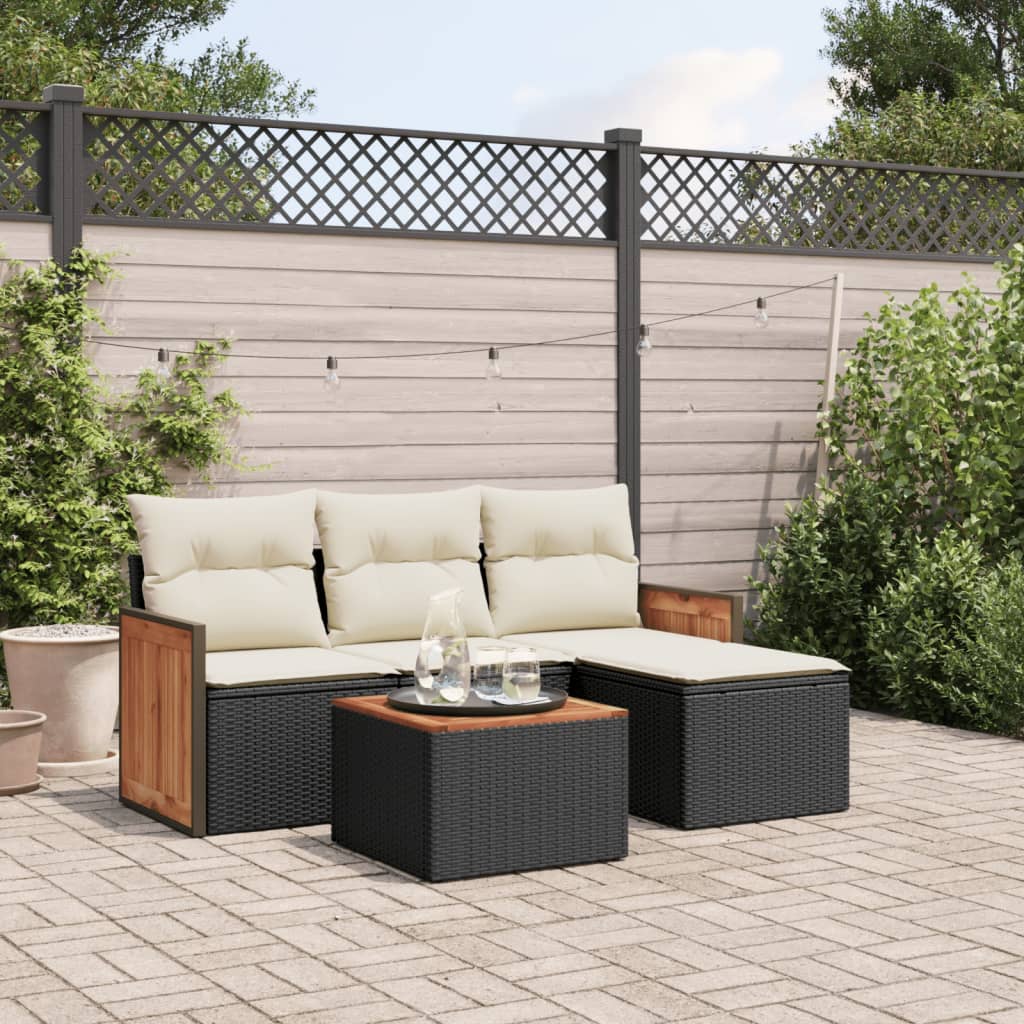 Set mobilier de gradina cu perne, 5 piese, negru, poliratan — imaginea 2
