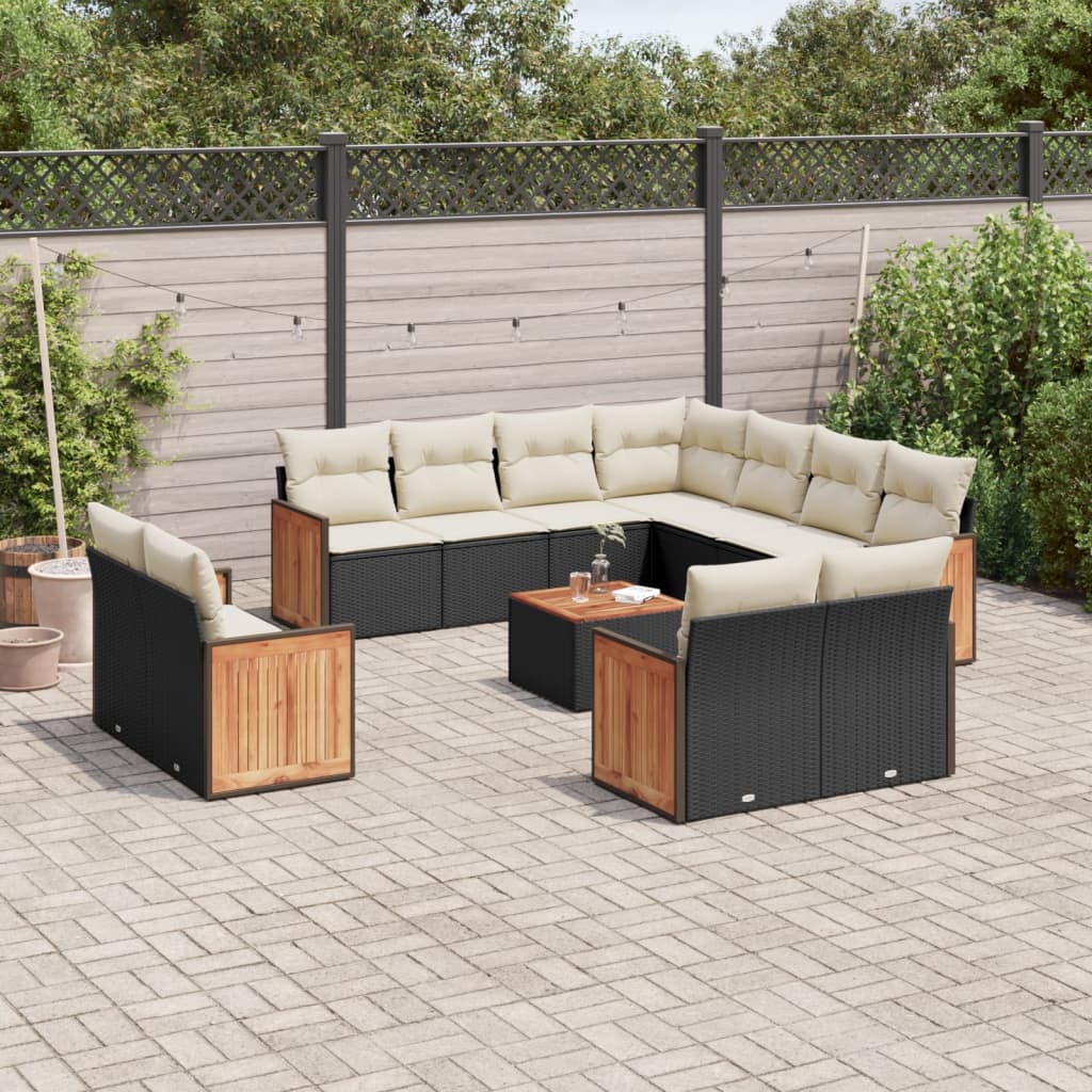 Set canapele de gradina, 12 piese, cu perne, negru, poliratan — imaginea 2