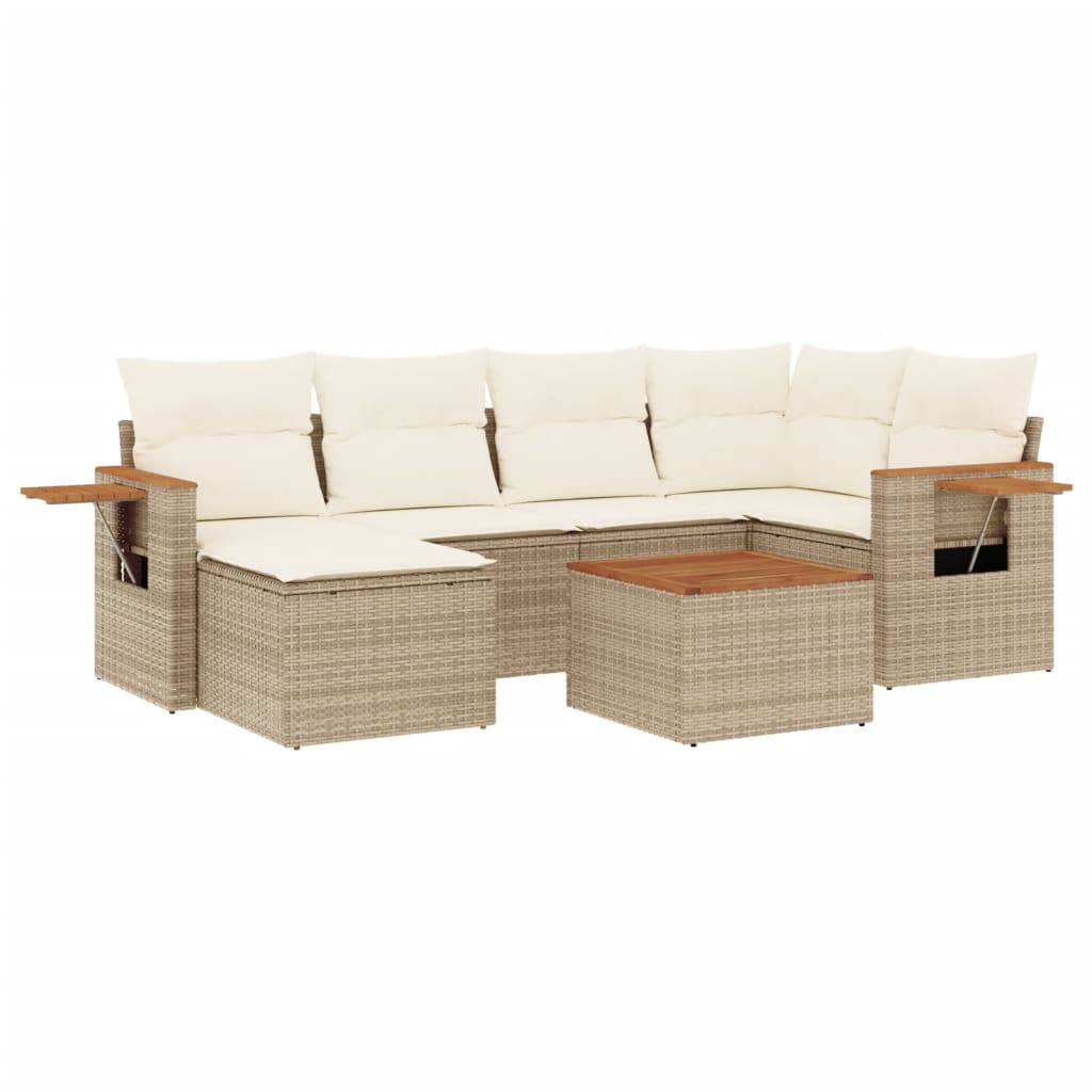 Set canapele de gradina, 7 piese, cu perne, bej, poliratan
