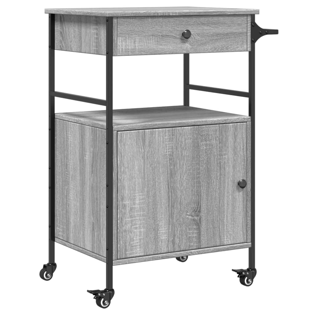 Carucior de bucatarie, gri sonoma, 56x43x89,5cm, lemn prelucrat