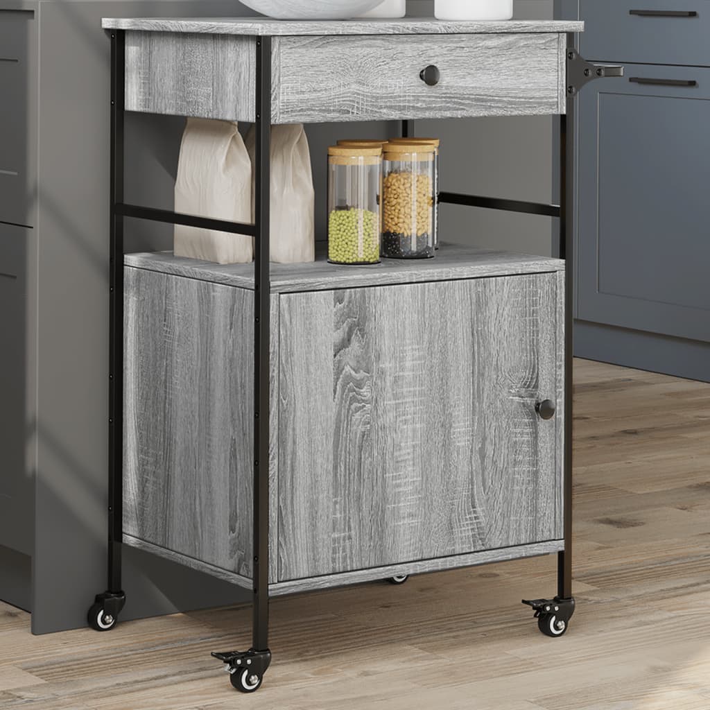 Carucior de bucatarie, gri sonoma, 56x43x89,5cm, lemn prelucrat — imaginea 2