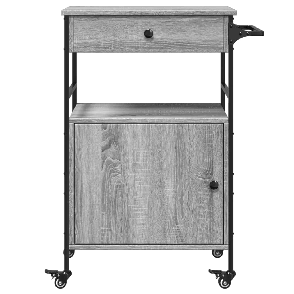Carucior de bucatarie, gri sonoma, 56x43x89,5cm, lemn prelucrat — imaginea 9