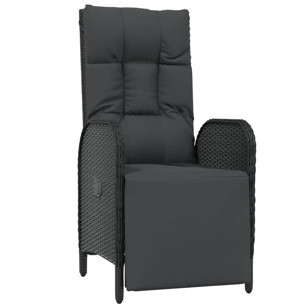 Set mobilier de gradina cu perne, 7 piese, negru, poliratan — imaginea 3