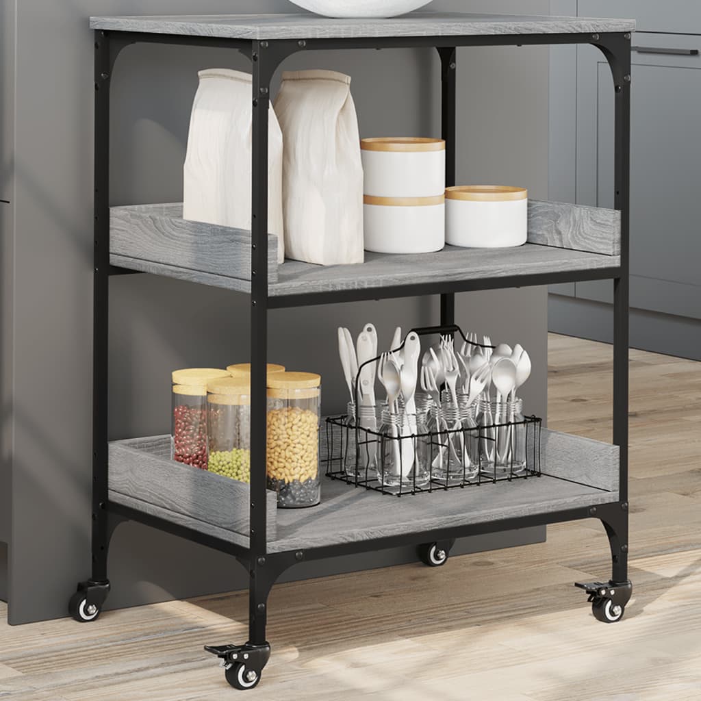 Carucior de bucatarie, gri sonoma 60x41x80,5 cm lemn prelucrat — imaginea 2
