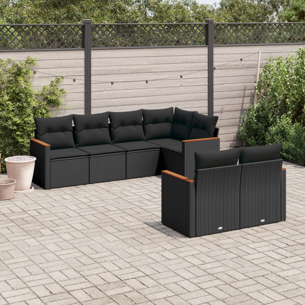 Set canapele de gradina cu perne, 7 piese, negru, poliratan — imaginea 2