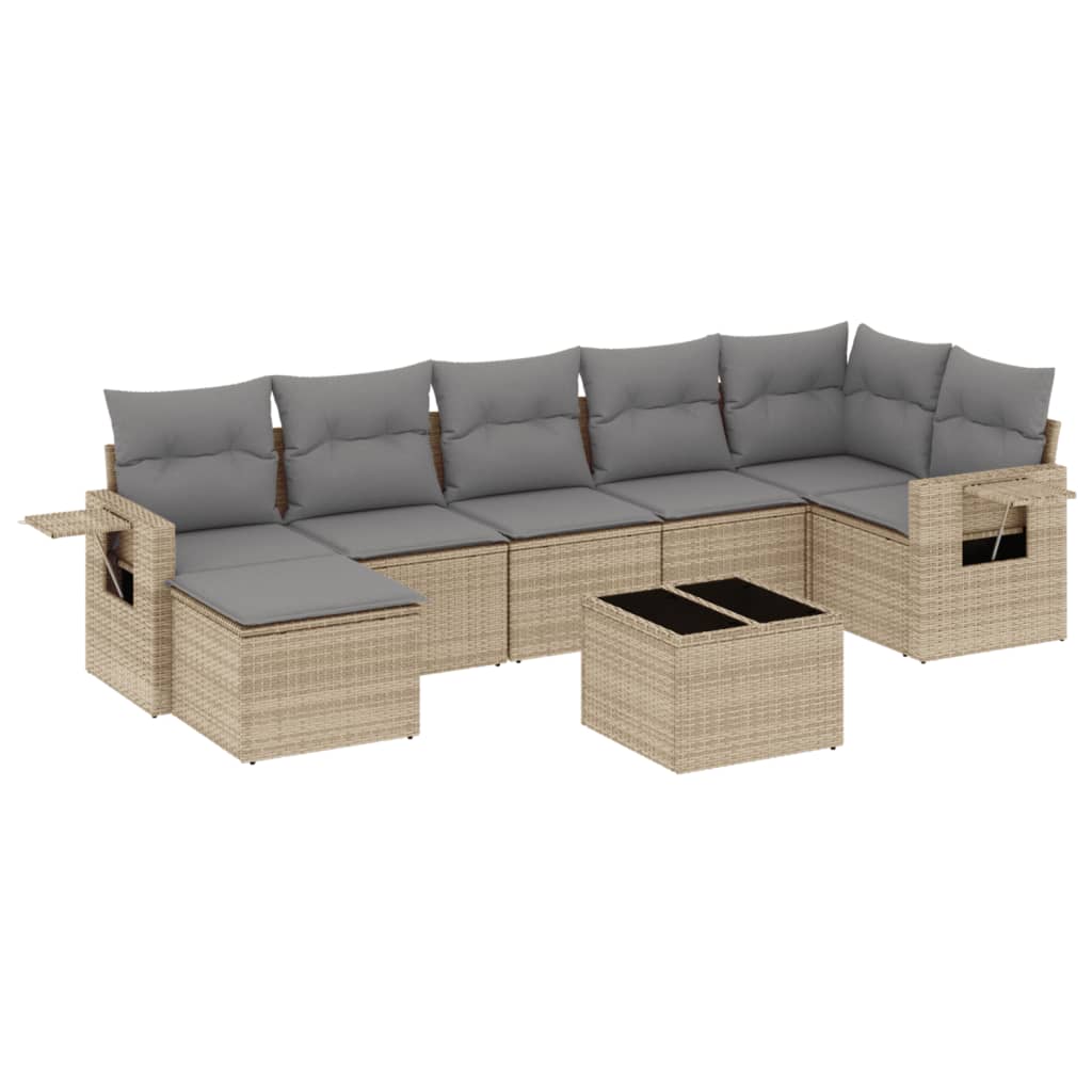 Set canapele de gradina, 8 piese, cu perne, bej, poliratan