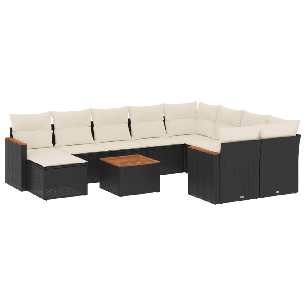 Set canapele de gradina cu perne, 11 piese, negru, poliratan