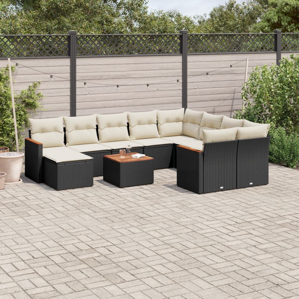 Set canapele de gradina cu perne, 11 piese, negru, poliratan — imaginea 2