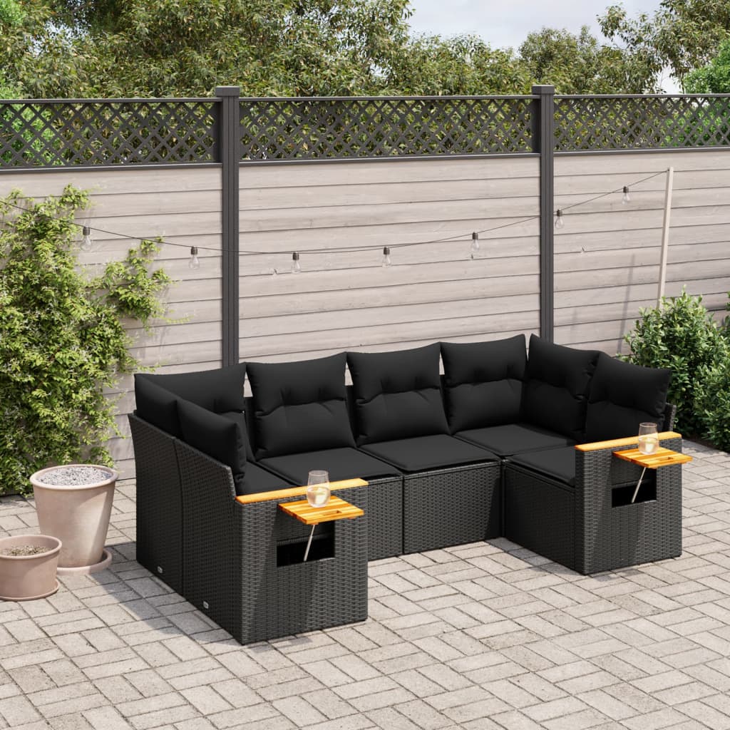 Set mobilier de gradina cu perne, 6 piese, negru, poliratan — imaginea 2