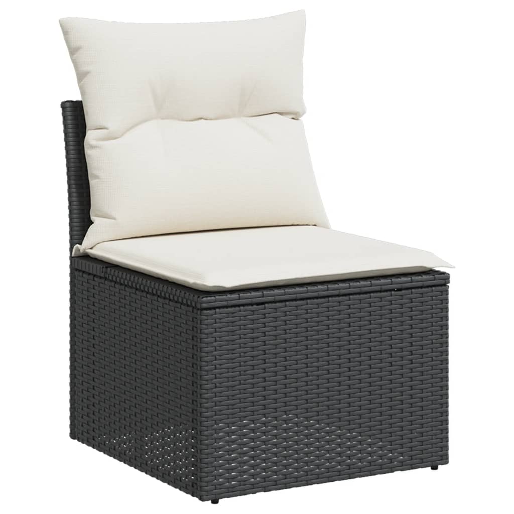 Set canapele de gradina cu perne, 7 piese, negru, poliratan — imaginea 3