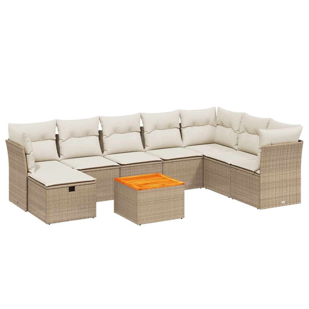 Set canapele de gradina, 9 piese, cu perne, bej, poliratan