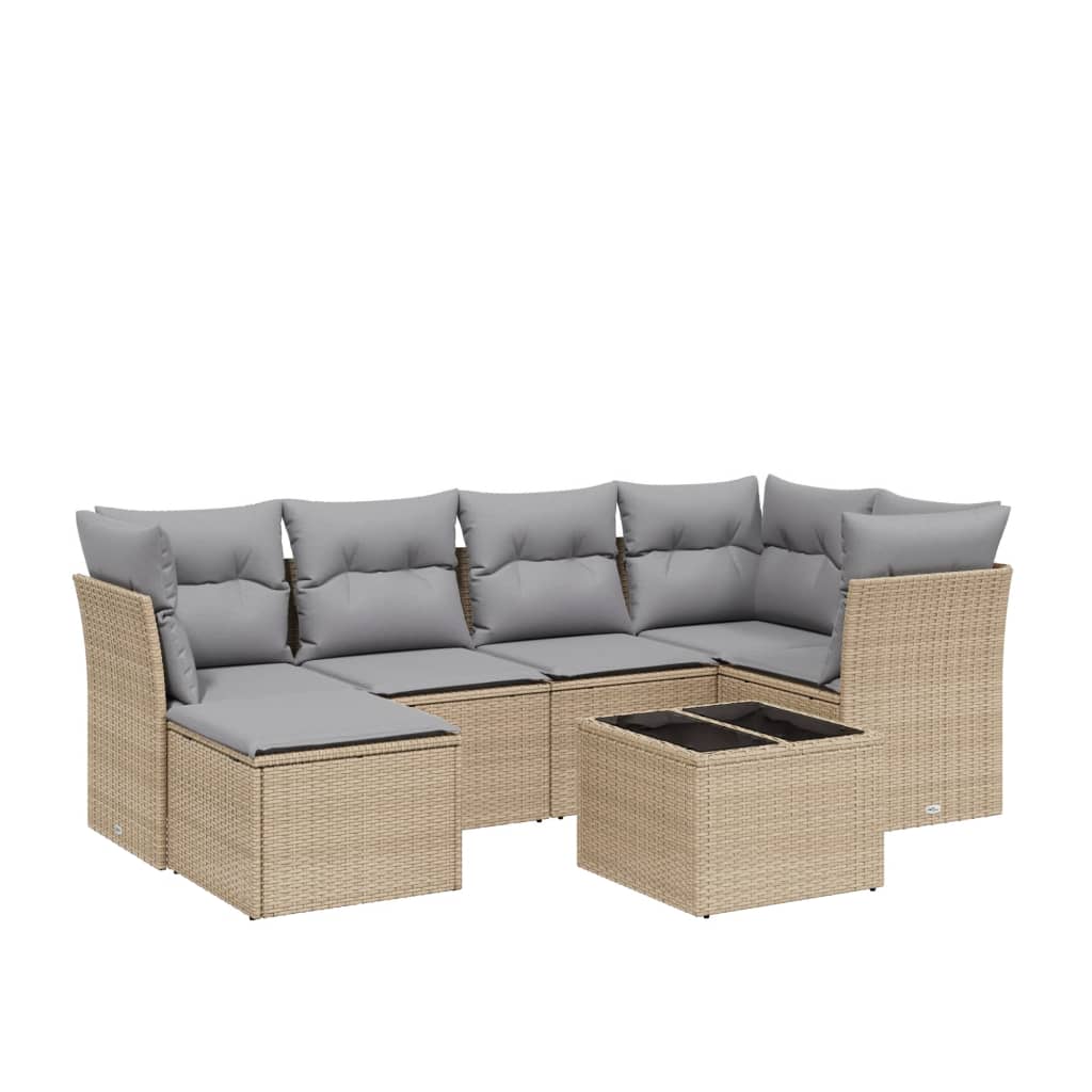 Set canapele de gradina, 7 piese, cu perne, bej, poliratan