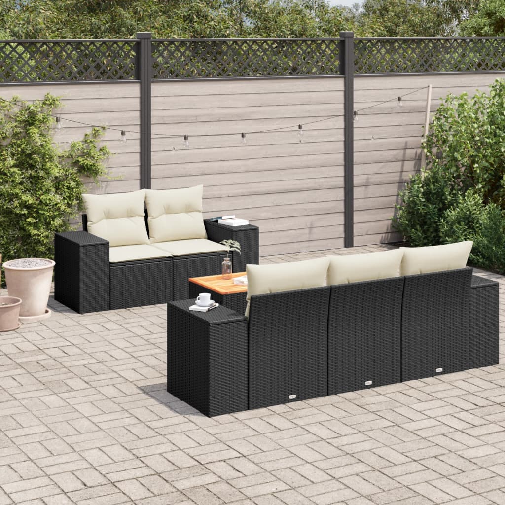 Set mobilier de gradina cu perne, 6 piese, negru, poliratan — imaginea 2