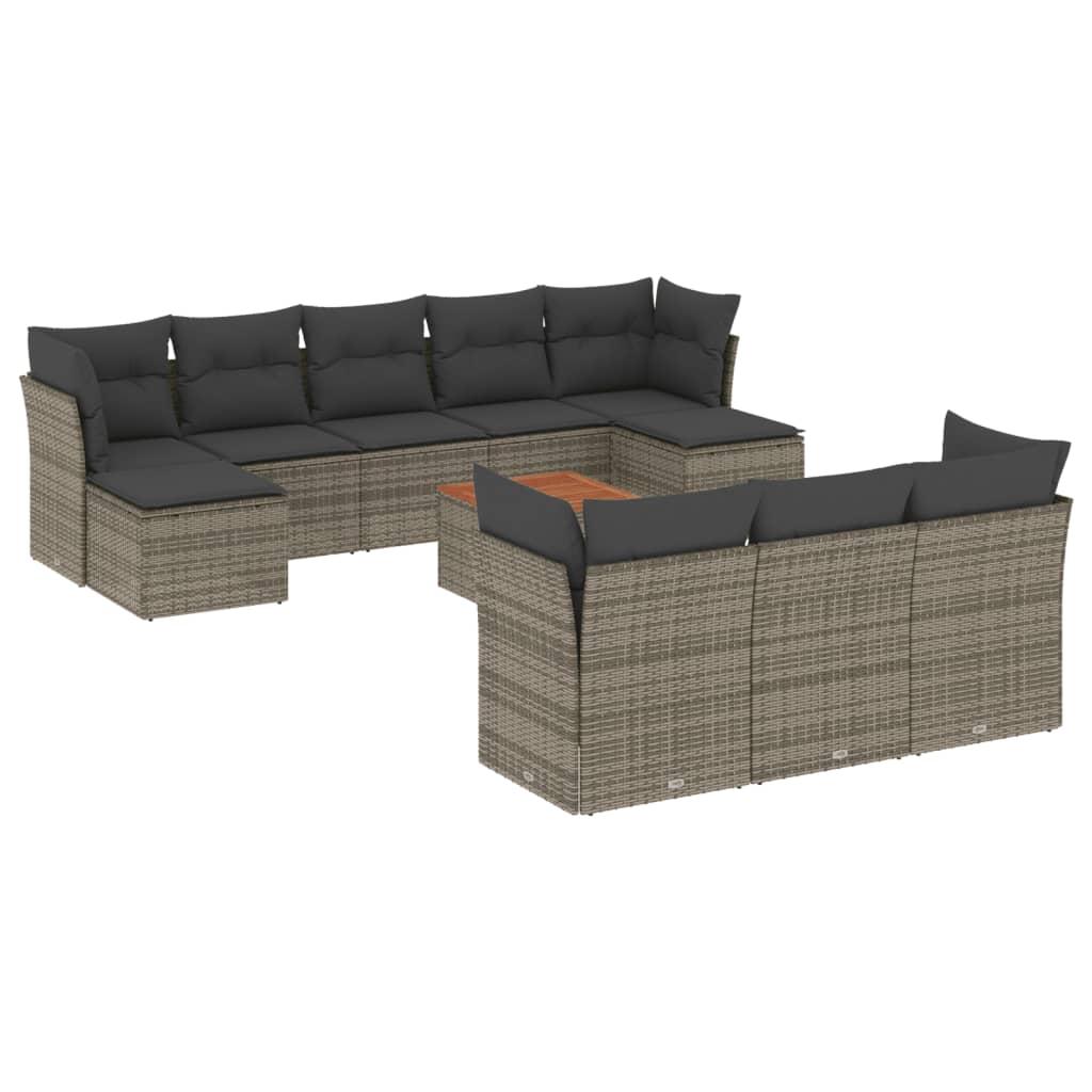 Set canapele de gradina cu perne, 11 piese, gri, poliratan