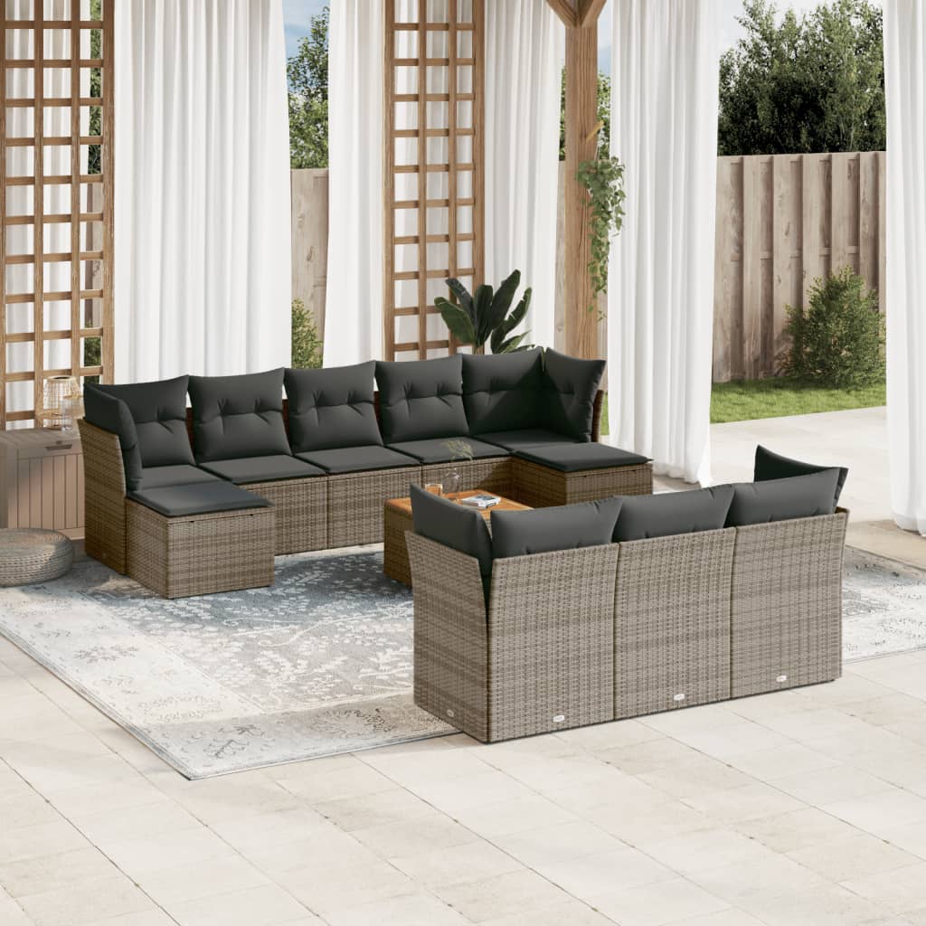 Set canapele de gradina cu perne, 11 piese, gri, poliratan — imaginea 2