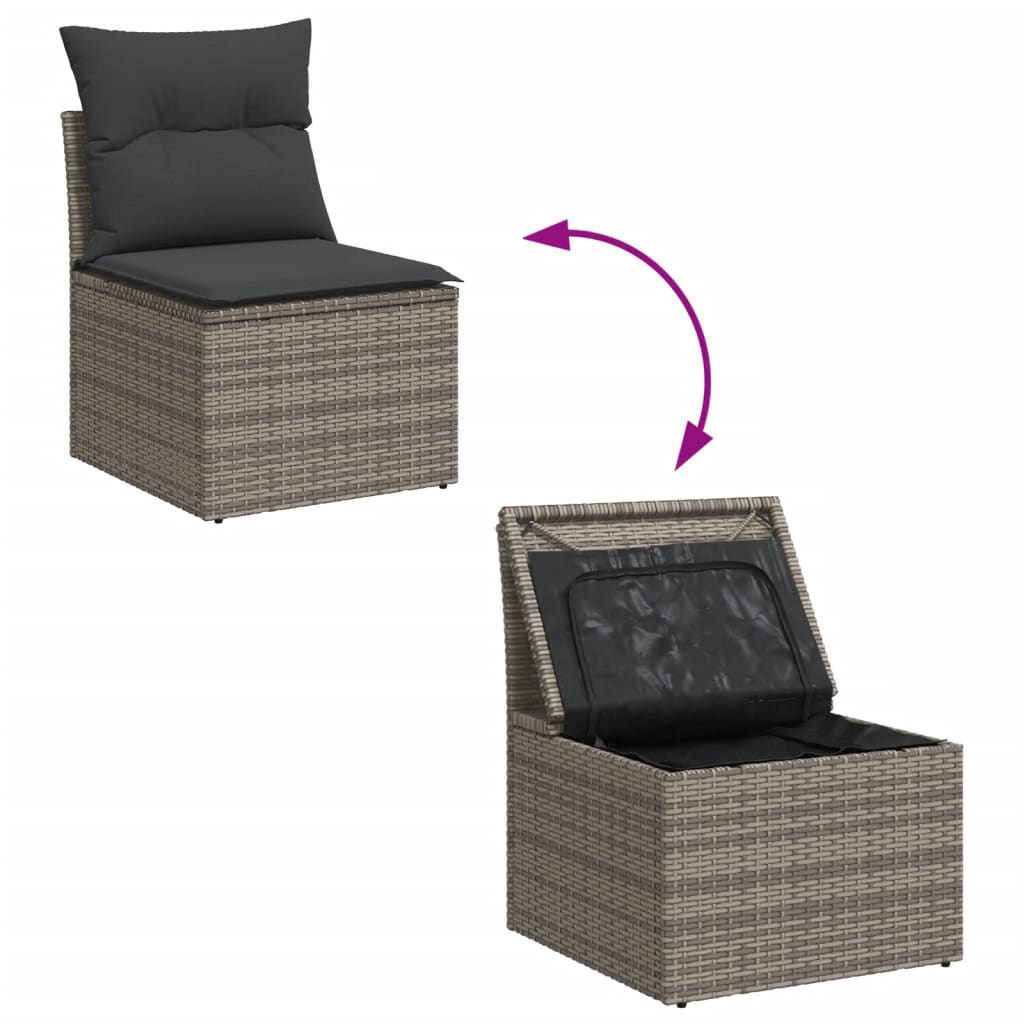 Set canapele de gradina cu perne, 11 piese, gri, poliratan — imaginea 10