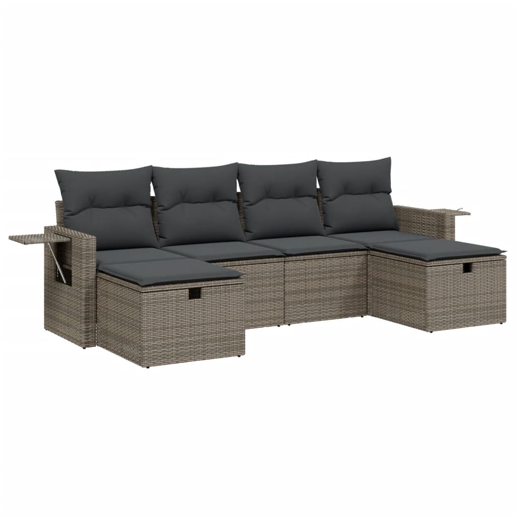 Set mobilier gradina cu perne, 6 piese, gri, poliratan