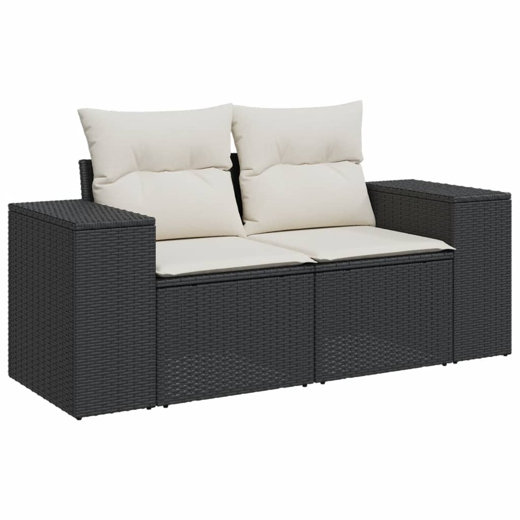 Set canapele de gradina cu perne, 11 piese, negru, poliratan — imaginea 4