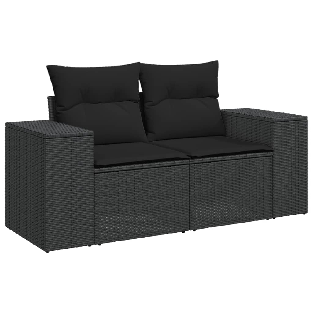 Set canapele de gradina cu perne, 10 piese, negru, poliratan — imaginea 3