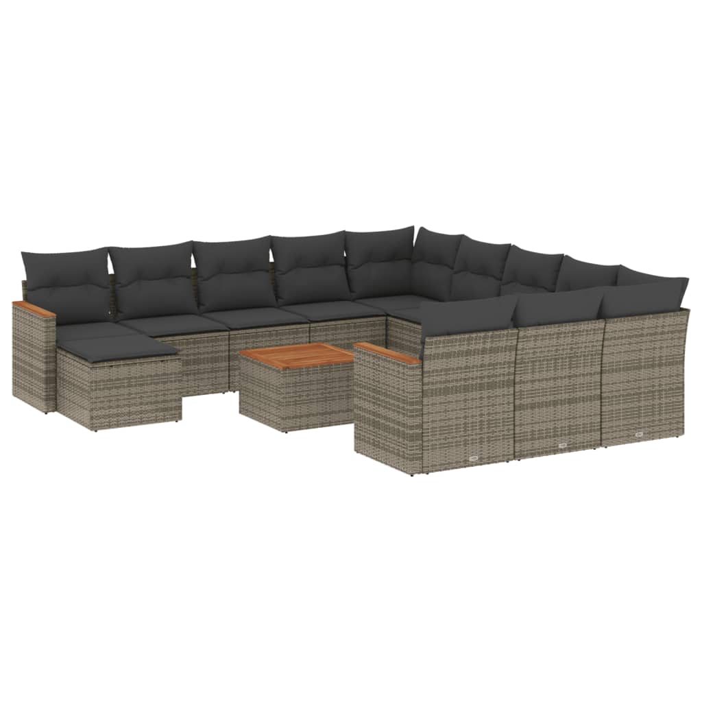 Set mobilier de gradina cu perne, 13 piese, gri, poliratan