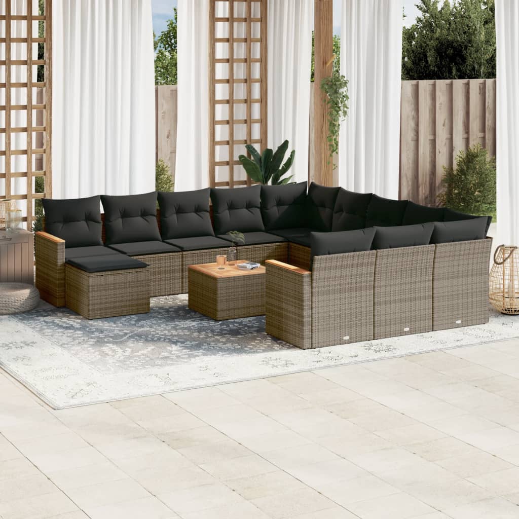 Set mobilier de gradina cu perne, 13 piese, gri, poliratan — imaginea 2