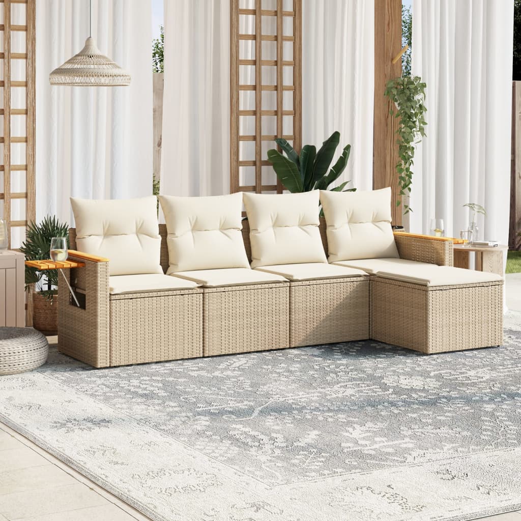 Set canapele de gradina cu perne, 5 piese, bej, poliratan — imaginea 2