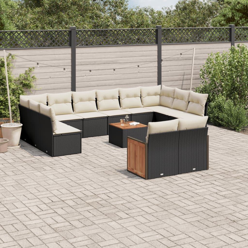 Set mobilier de gradina cu perne, 13 piese, negru, poliratan — imaginea 2